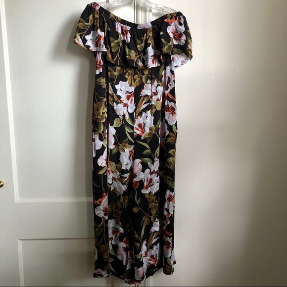 Umgee Brown Floral Off Shoulder Ruffle Jumpsuit - Picture 2 of 8
